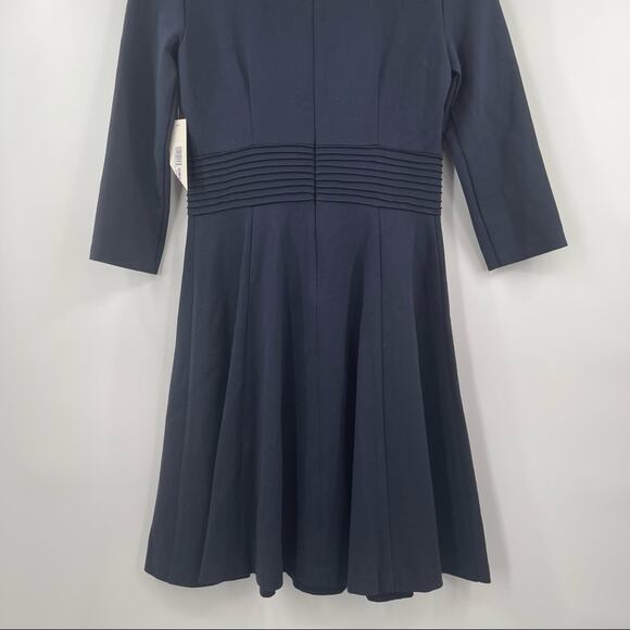 ELIZA J Dress Navy Cocktail Formal Business Wedding Pleated Long Sleeve NWT SZ 6 - Picture 8 of 13